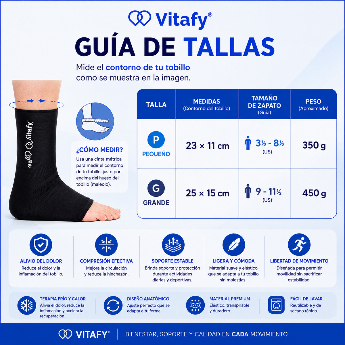 Tobillera de Compresión Gel Frío/Calor 360°